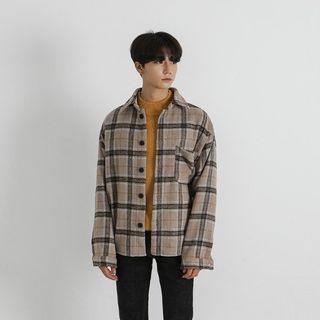 Wool Blend Plaid Oversized Flannel Shirt