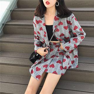 Heart Print Loose-fit Blazer / Print Skirt