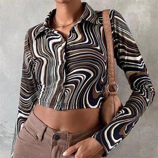 Long-sleeve Print Crop Shirt