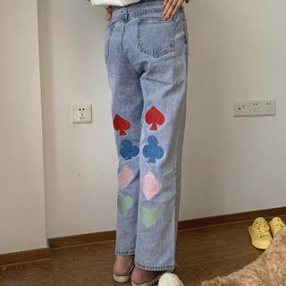 High-waist Embroidered Straight Leg Jeans