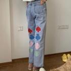 High-waist Embroidered Straight Leg Jeans