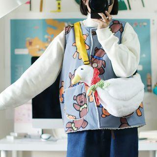 Printed Fleece Lined Vest As Shown In Figure - One Size