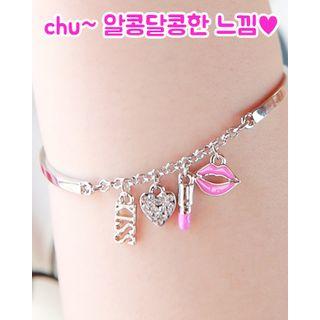 Kiss Lettering Heart Lipstick Lips Charm Bracelet