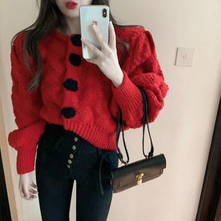 Flower Accent Loose-fit Cardigan