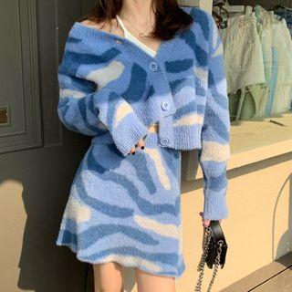 Pattern Cardigan / Knit Mini A-line Skirt