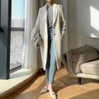 Fleece Button-up Long Coat Gray Beige - One Size