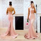 Halter-neck Lace Panel Sheath Evening Gown