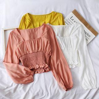 Square-neck Smocked Crop Top