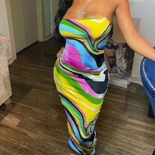 Strapless Printed Maxi Sheath Dress