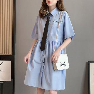 Short-sleeve Lettering A-line Shirtdress