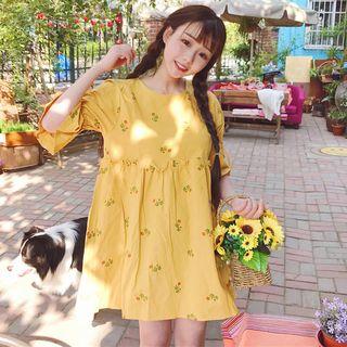Floral Elbow-sleeve Mini A-line Dress