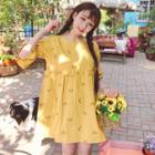 Floral Elbow-sleeve Mini A-line Dress