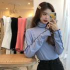 Turtleneck Long-sleeve Lettuce Edge T-shirt