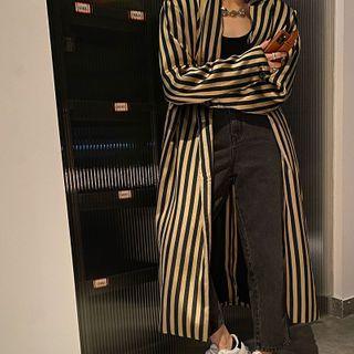 Striped Double-breasted Midi Coat / Jacket