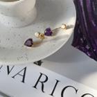 Heart Rhinestone Faux Pearl Sterling Silver Earring 1 Pair - E318 - Purple Heart - Gold - One Size