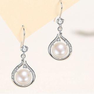 Faux Pearl Sterling Silver Dangle Earring / Necklace