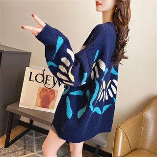 Floral Sweater Navy Blue - One Size