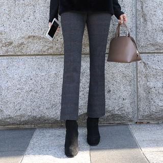 Glen-plaid Fleece-lined Boot-cut Pants
