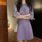 Floral Print Short Sleeve Blouse / Sleeveless Dress