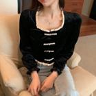 Ruffle Trim Long-sleeve Top Black - One Size