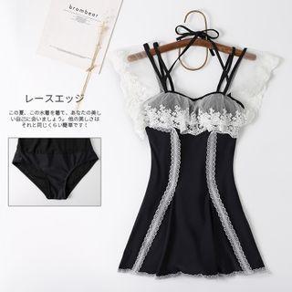 Spaghetti-strap Lace Trim Swim Dress