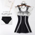 Spaghetti-strap Lace Trim Swim Dress