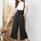 Cropped Wide Leg Suspender Pants Black - One Size