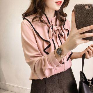 Ruffle Contrast Trim Blouse
