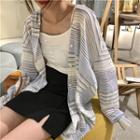 Striped Loose-fit Hooded Light Jacket