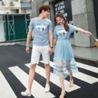 Couple Matching Printed Short-sleeve T-shirt / Shorts / Set: T-shirt Dress + Midi Skirt