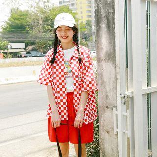 Checked Elbow-sleeve Shirt