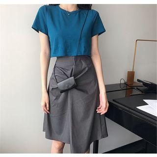Set: Short-sleeve Cropped T-shirt + A-line Skirt