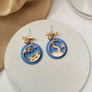 Cat Asymmetrical Glaze Dangle Earring