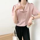 V-neck Plain Button-up Blouse