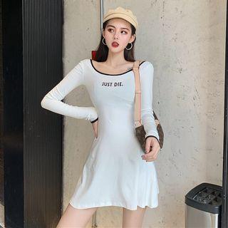 Lettering Long-sleeve Mini T-shirt Dress