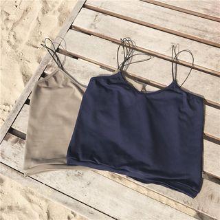 Set: Open Back Embroidered Tank Top + Camisole Top