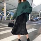 Plain Sweater / Velvet A-line Midi Skirt