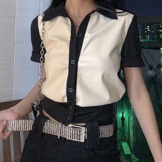 Paneled Short-sleeve Crop Top