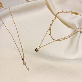 Lock Pendant Layered Necklace Necklace - 3 Layers - One Size