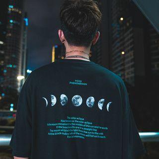 Moon Lettering Print Elbow-sleeve T-shirt