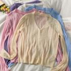 Eyelet Sheer Light Knit Cardigan In 6 Colors