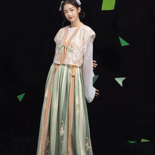 Maxi A-line Hanfu Skirt / Embroidered Vest