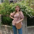 Off-shoulder Peplum Smocked Check Top