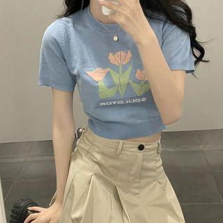 Short-sleeve Tulip Knit Crop Top