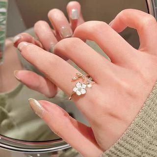 Flower Alloy Open Ring D535-1 - White - One Size