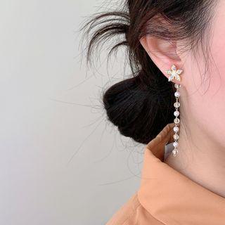 Non-matching Rhinestone Flower Dangle Earring 1 Pair - As Shown In Figure - One Size