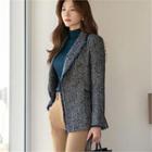 Fray-edge Double-breasted Tweed Blazer