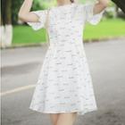 Short-sleeve Eyelash Print Ruffled Chiffon Dress