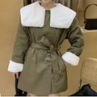 Fluffy Collar Double-breasted Jacket Coffee - One Size