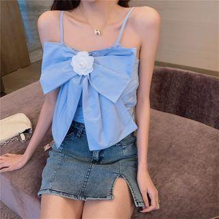 Spaghetti-strap Bow Accent Top / Denim A-line Skirt